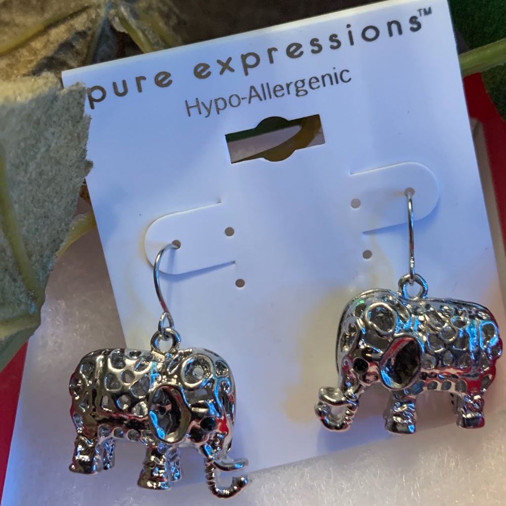 Silver Elephant Drop Earrings